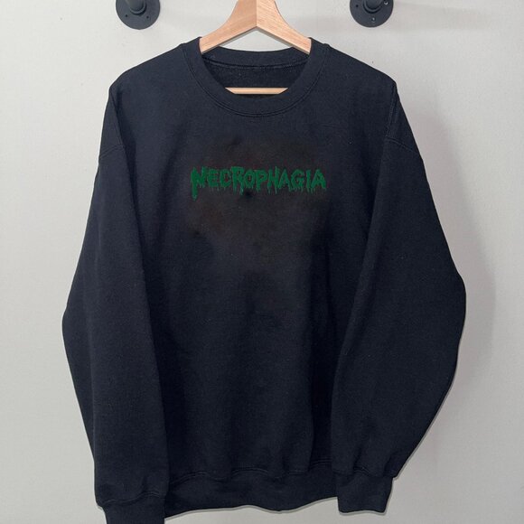 Black Green Necrophagia Death Metal Rock Band Hardcore Crewneck Sweatshirt - Picture 1 of 2